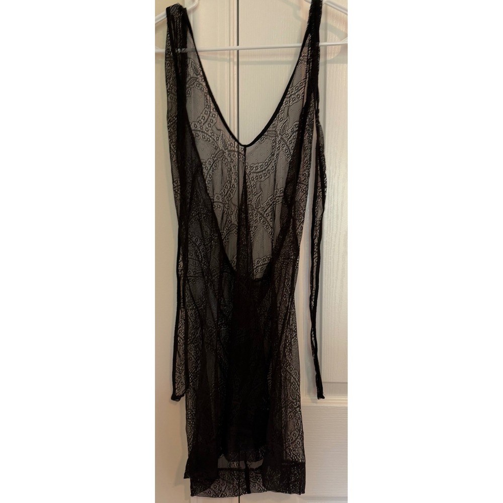 Beach Bunny Swimwear Black Lace‎ Sheer V-Neck Swim Cover Up Dress Womens Medium